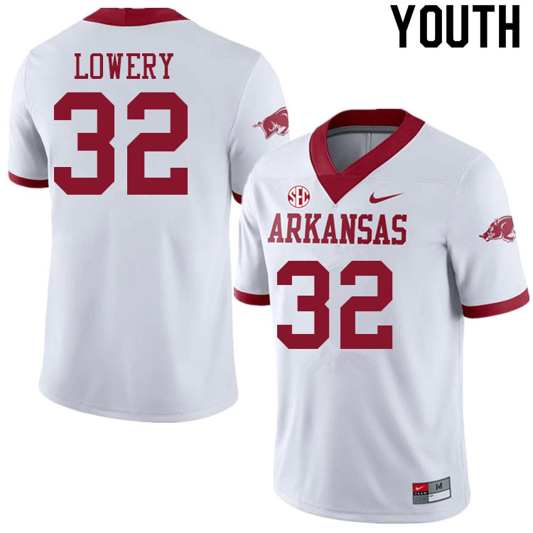 Youth #32 Chase Lowery Arkansas Razorbacks College Football Jerseys Sale-Alternate White - Click Image to Close